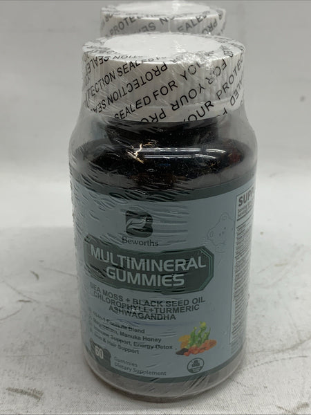 Beworths Multimineral Gummies Sea Moss + Black Seed Oil Ashwagandha 60ct 2 Pack