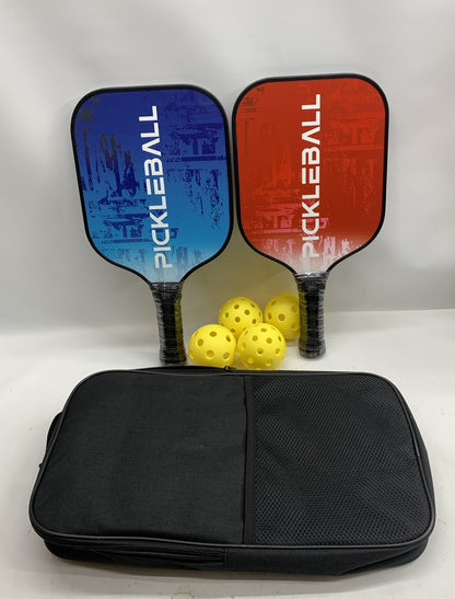 Medica Pickleball Set Blue Red with Carry Bag, 4 Indoor Pickle Balls- 2 Paddle