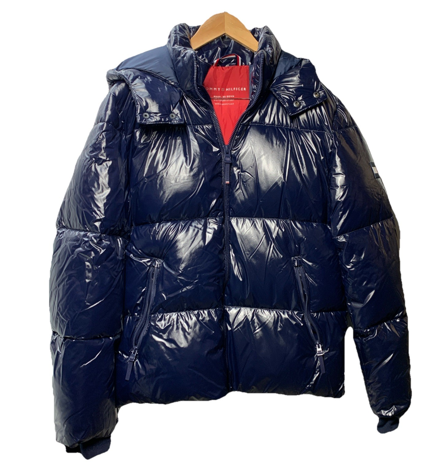 Tommy Hilfiger Men's Hooded Mid-Length Puffer Jacket Long Sleeve w/Pockets Small