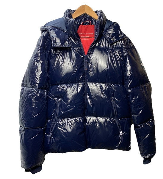 Tommy Hilfiger Men's Hooded Mid-Length Puffer Jacket Long Sleeve w/Pockets Small