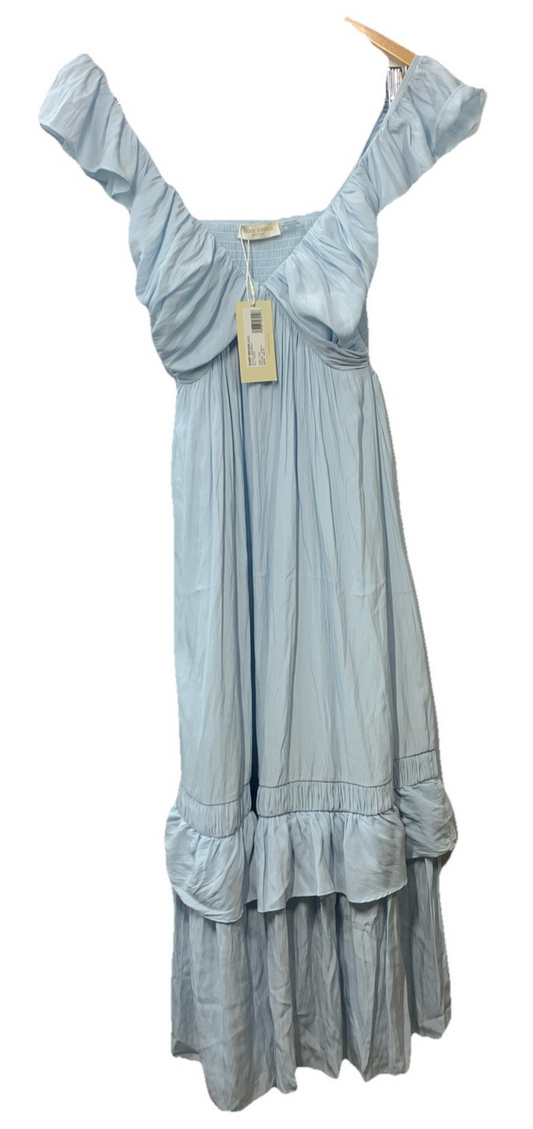 Ramy Brook Dress Satin Tiered Ruffle Baby Blue Nelly Smocked Dress XXS V-Neck