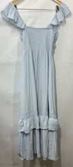 Ramy Brook Dress Satin Tiered Ruffle Baby Blue Nelly Smocked Dress XXS V-Neck