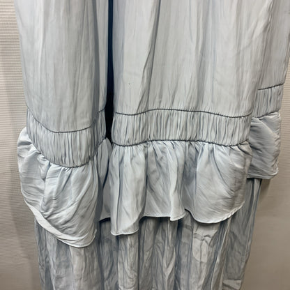 Ramy Brook Dress Satin Tiered Ruffle Baby Blue Nelly Smocked Dress XXS V-Neck