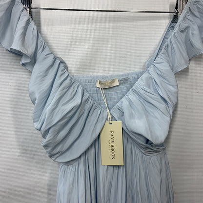 Ramy Brook Dress Satin Tiered Ruffle Baby Blue Nelly Smocked Dress XXS V-Neck