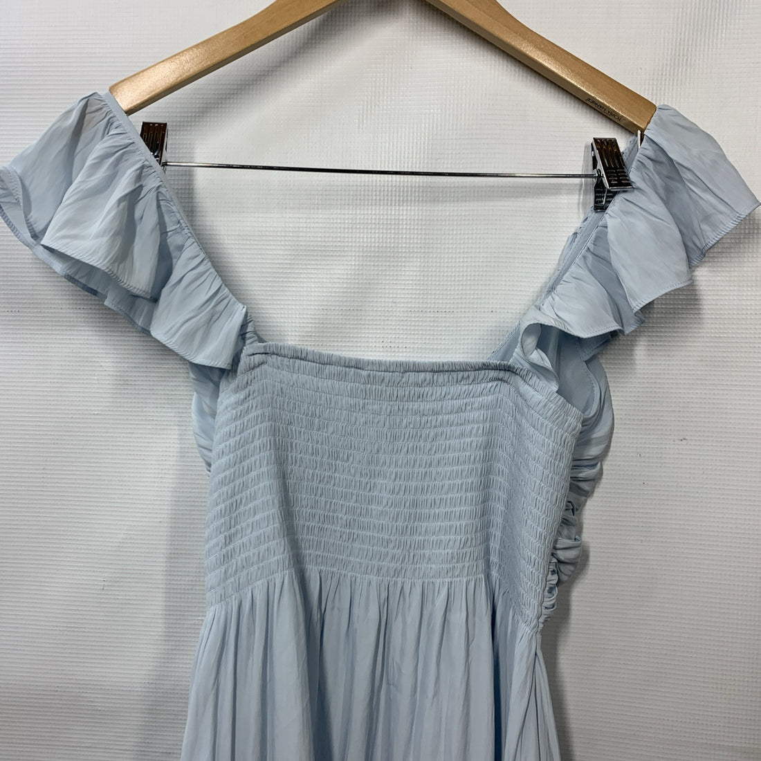 Ramy Brook Dress Satin Tiered Ruffle Baby Blue Nelly Smocked Dress XXS V-Neck