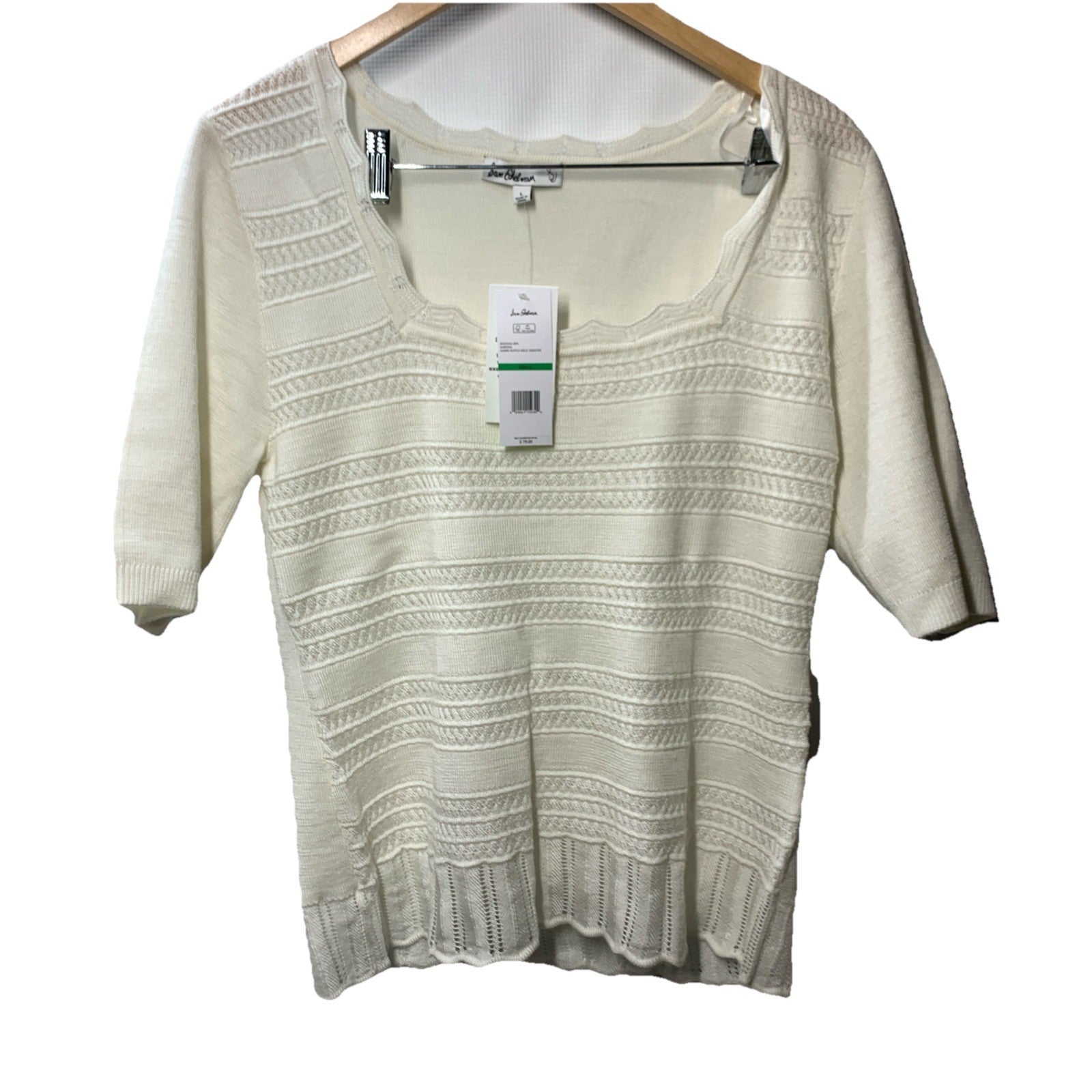 Sam Edelman Averie Square Ruffle Neck Sweater Short Sleeve Classic Size Large