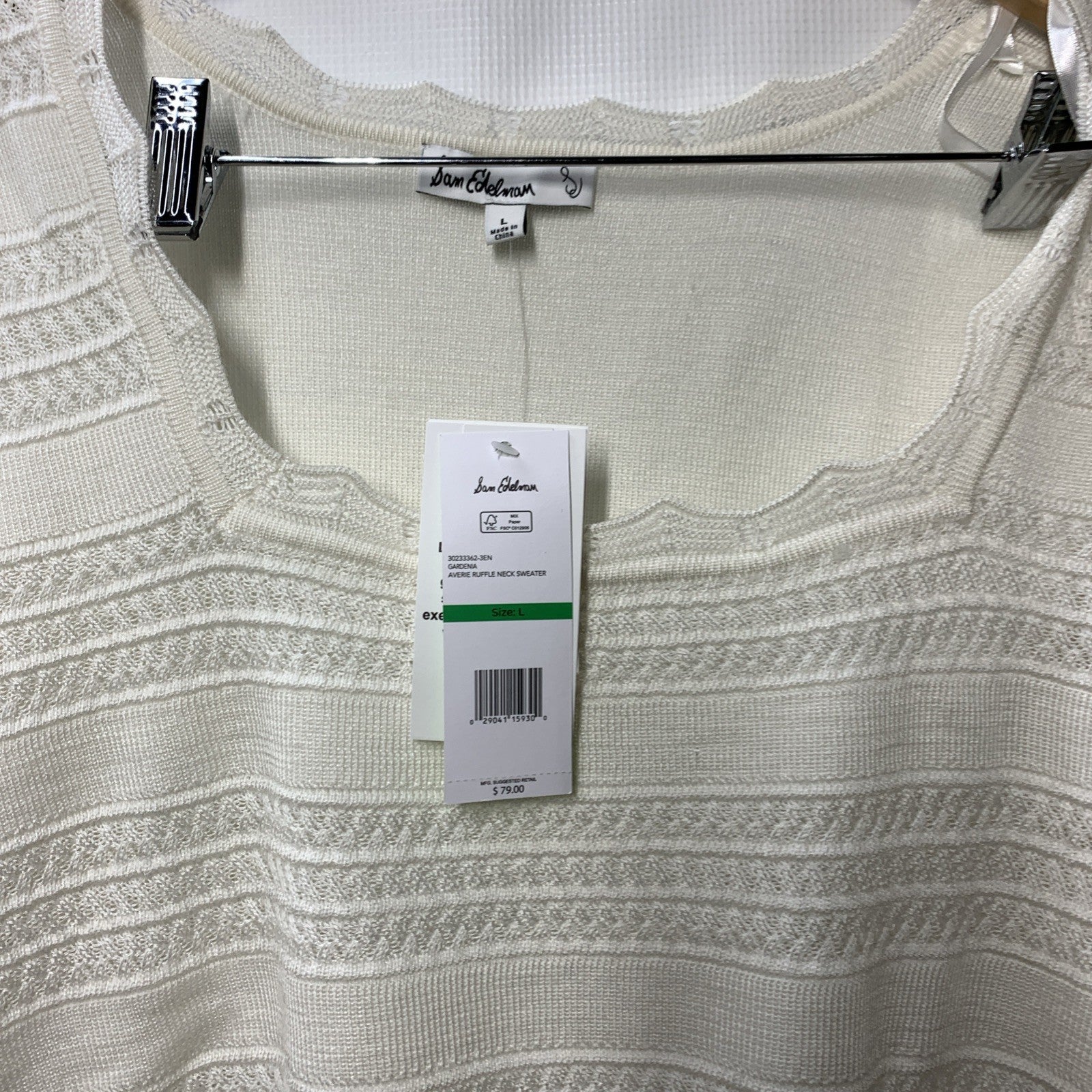 Sam Edelman Averie Square Ruffle Neck Sweater Short Sleeve Classic Size Large