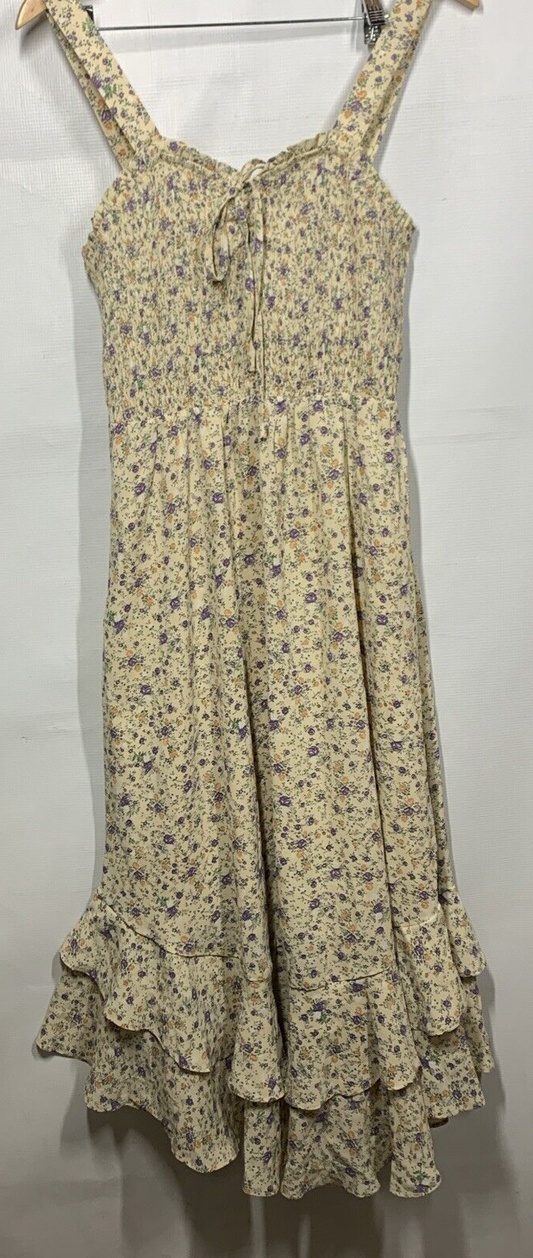 GRACE KARIN Summer Floral Boho Dress Square Neck Strapped Swing Size  Med Yellow
