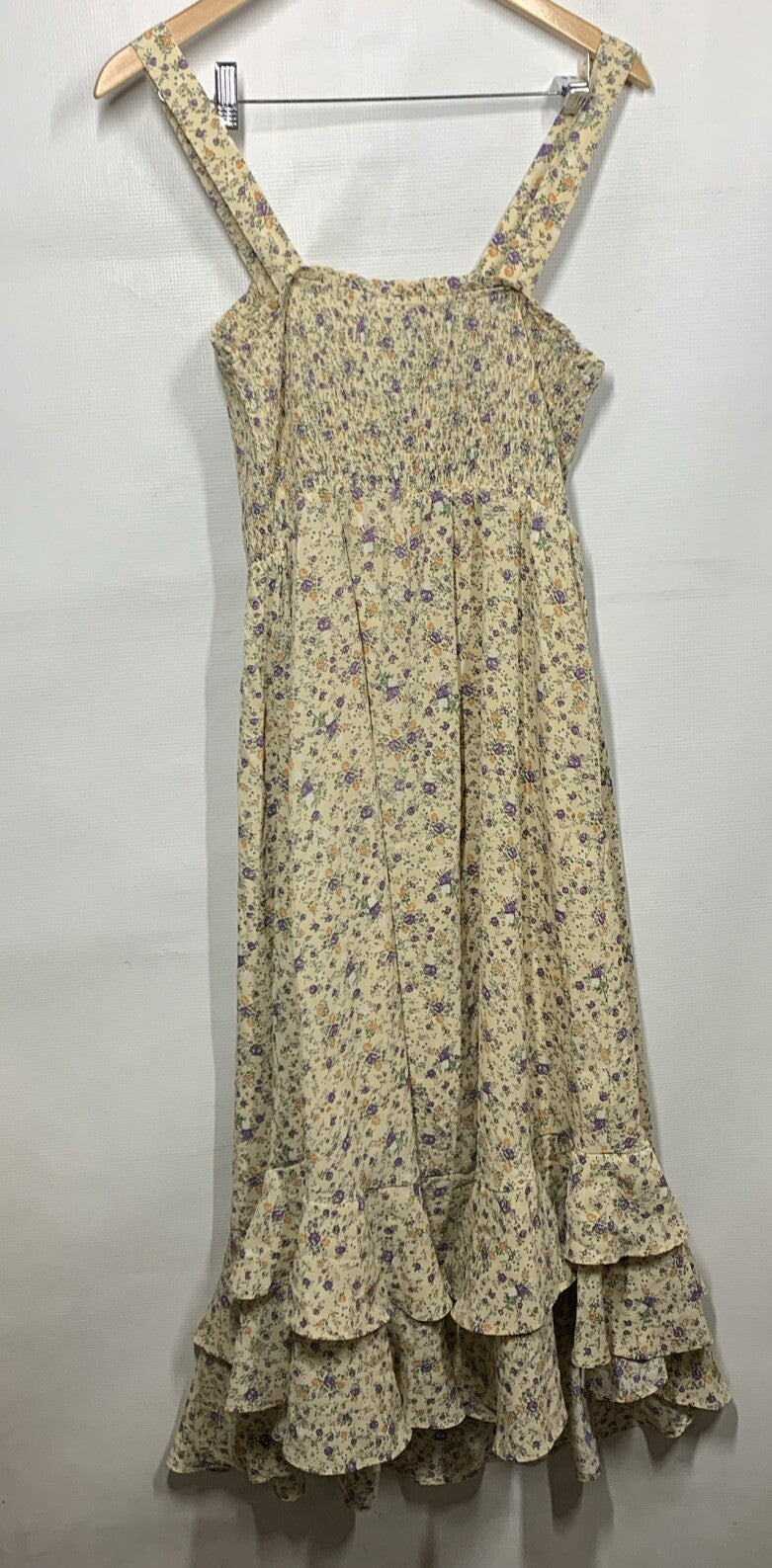 GRACE KARIN Summer Floral Boho Dress Square Neck Strapped Swing Size  Med Yellow