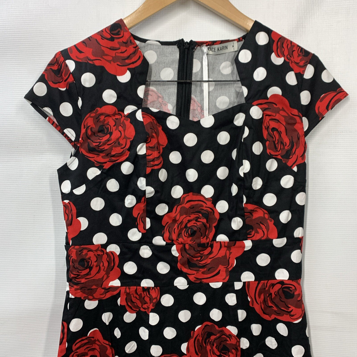 Grace Karin Retro 50s Polka Dots and Roses Pencil Dress Blk /Red/White Medium