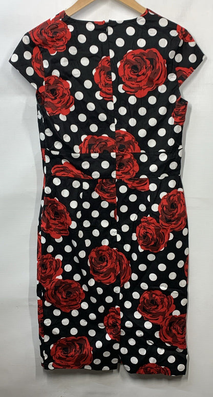 Grace Karin Retro 50s Polka Dots and Roses Pencil Dress Blk /Red/White Medium