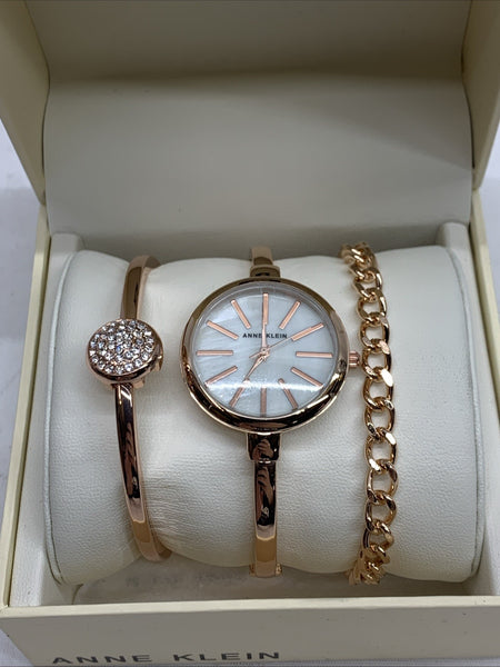 Anne Klein Women AK/1470RGST (610D) Rose Gold-tone Bangle Watch and Bracelet Set