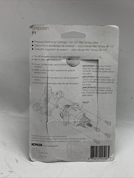 KOHLER Rite-Temp Pressure Balance Cartridge Genuine Part GP800881 1-Piece Design