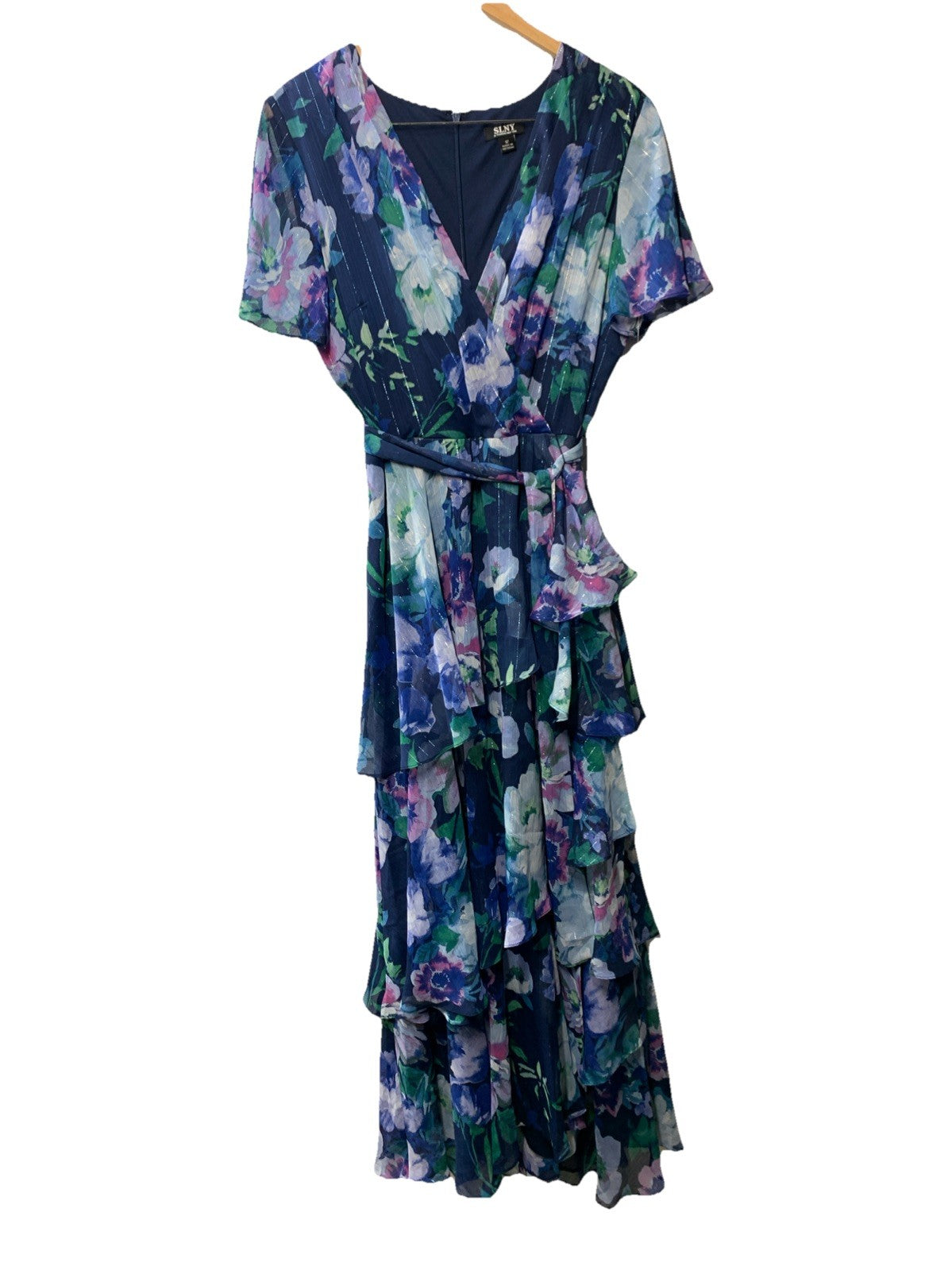 S.L. Fashions Women's Long Dress Flutter Sleeves V-neck Formal Elegant Size 12