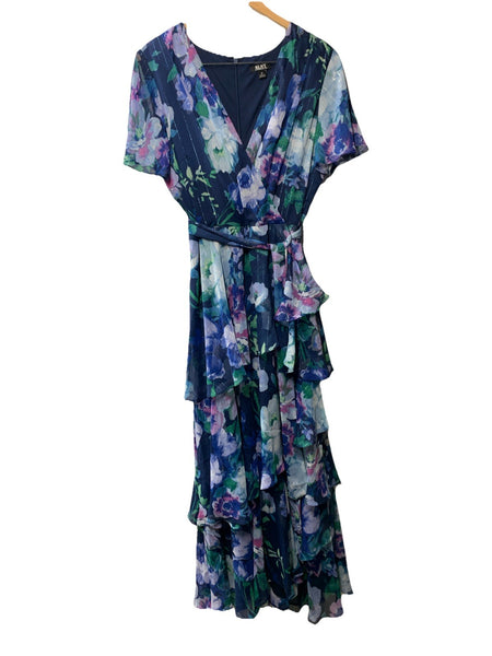 S.L. Fashions Women's Long Dress Flutter Sleeves V-neck Formal Elegant Size 12