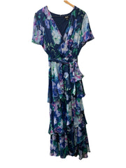 S.L. Fashions Women's Long Dress Flutter Sleeves V-neck Formal Elegant Size 12