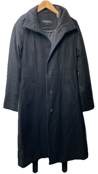 Kenneth Cole Women's Belted Military Coat Long Sleeve with Collar Black Small
