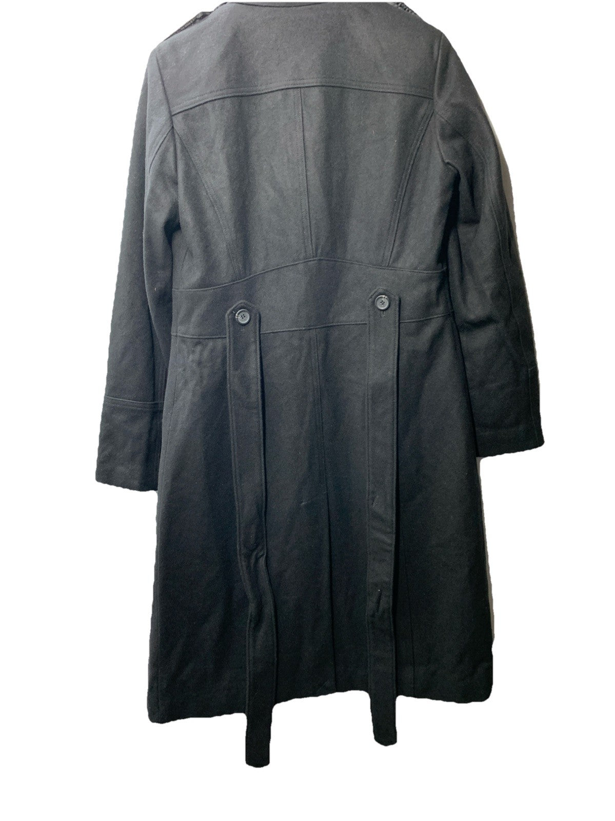 Kenneth Cole Women's Belted Military Coat Long Sleeve with Collar Black Small