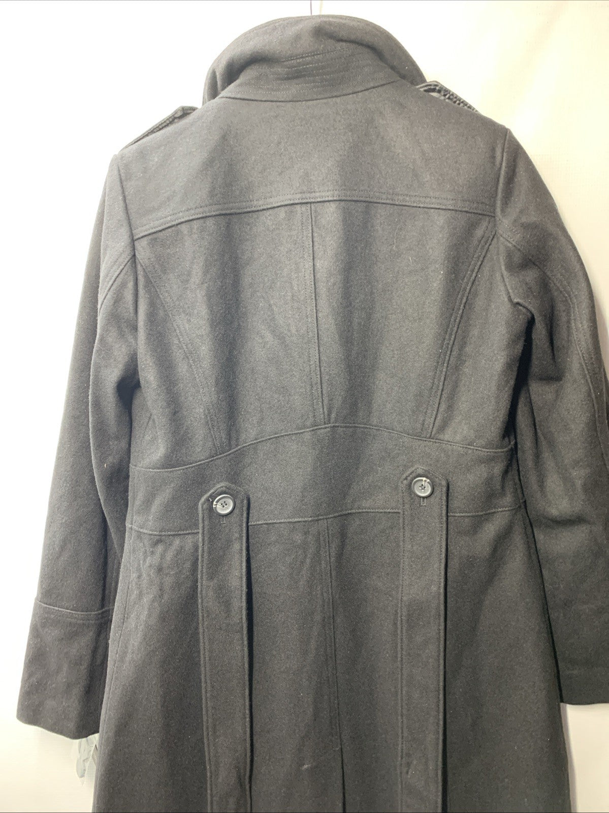Kenneth Cole Women's Belted Military Coat Long Sleeve with Collar Black Small