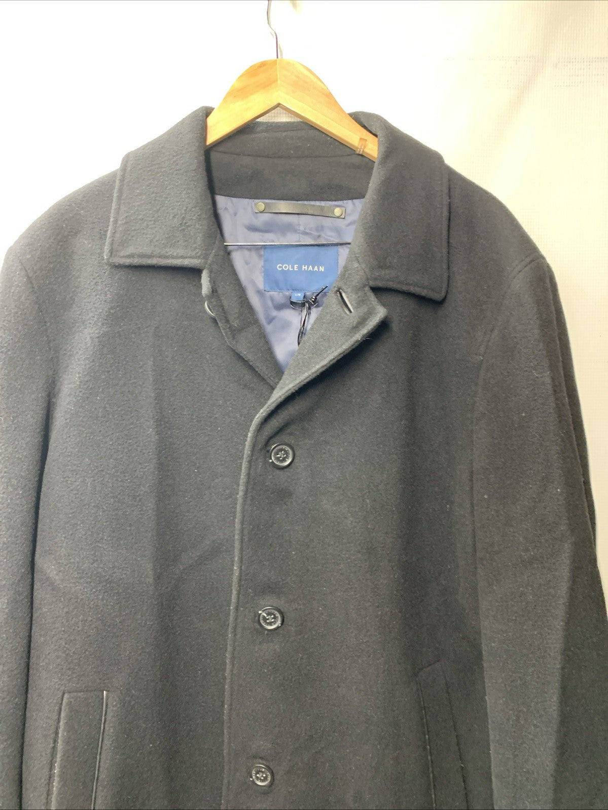 Cole Haan Men's Button Up Wool Plush Car Coat Collared Long Sleeve Size Large