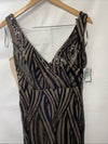 NIGHTWAY Long Swirl Pattern Sequin Gown W/Power Mesh Side Insets & Deep V-Back 8