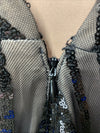 NIGHTWAY Long Swirl Pattern Sequin Gown W/Power Mesh Side Insets & Deep V-Back 8