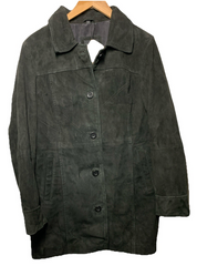 Real Leather Women’s OverCoat Long Sleeve Collared Vintage Style Size Medium