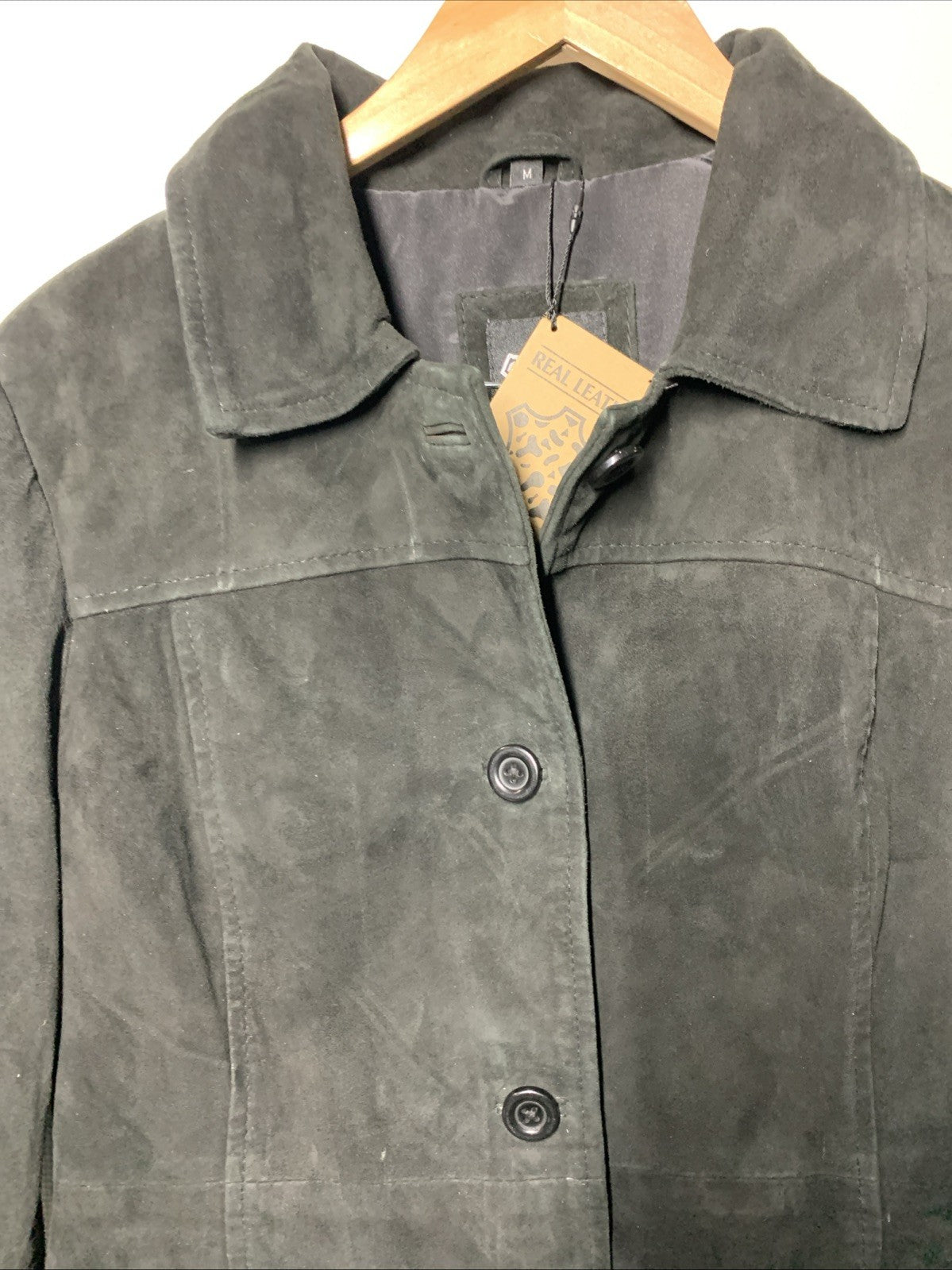 Real Leather Women’s OverCoat Long Sleeve Collared Vintage Style Size Medium