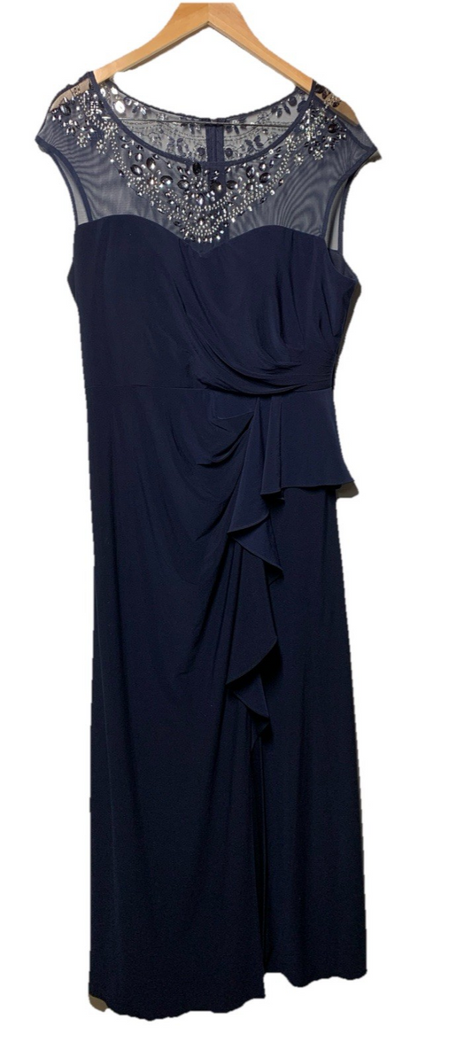 Alex Evenings Women's Long A-line Dress with Illusion Neck And Sleeves Size 16P