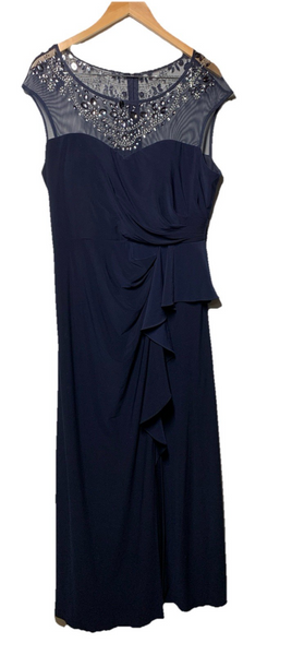 Alex Evenings Women's Long A-line Dress with Illusion Neck And Sleeves Size 16P