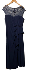 Alex Evenings Women's Long A-line Dress with Illusion Neck And Sleeves Size 16P