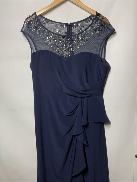 Alex Evenings Women's Long A-line Dress with Illusion Neck And Sleeves Size 16P