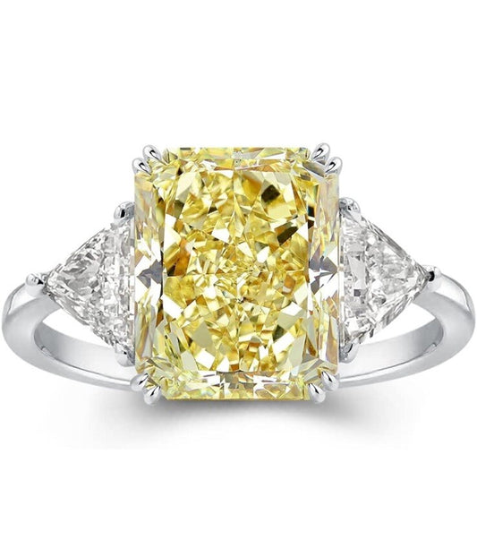 Radiant Cut Yellow Sterling Silver .925 CZ 3 Stone Engagement Ring Size 8.5