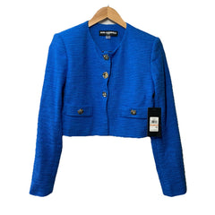Karl Lagerfeld Women's Long Sleeve Gold Buttoned Cropped Jacket Size 2 Blue