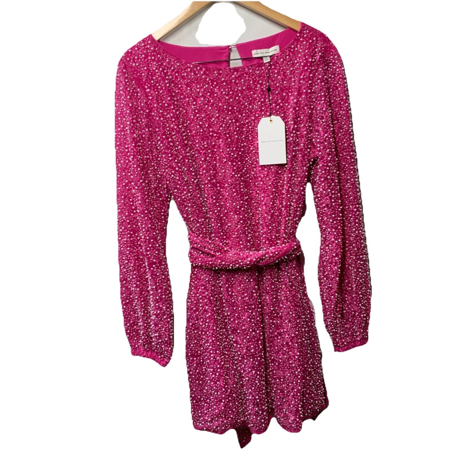 Dress The Population Kirsi Pearl Detail Dress Cocktail Party Long Sleeve Sz XXL