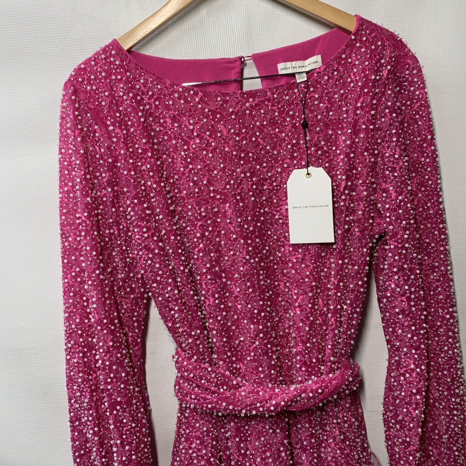 Dress The Population Kirsi Pearl Detail Dress Cocktail Party Long Sleeve Sz XXL