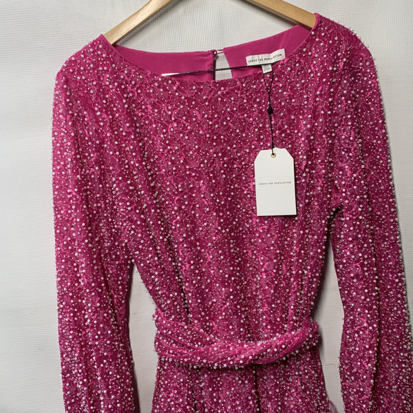 Dress The Population Kirsi Pearl Detail Dress Cocktail Party Long Sleeve Sz XXL