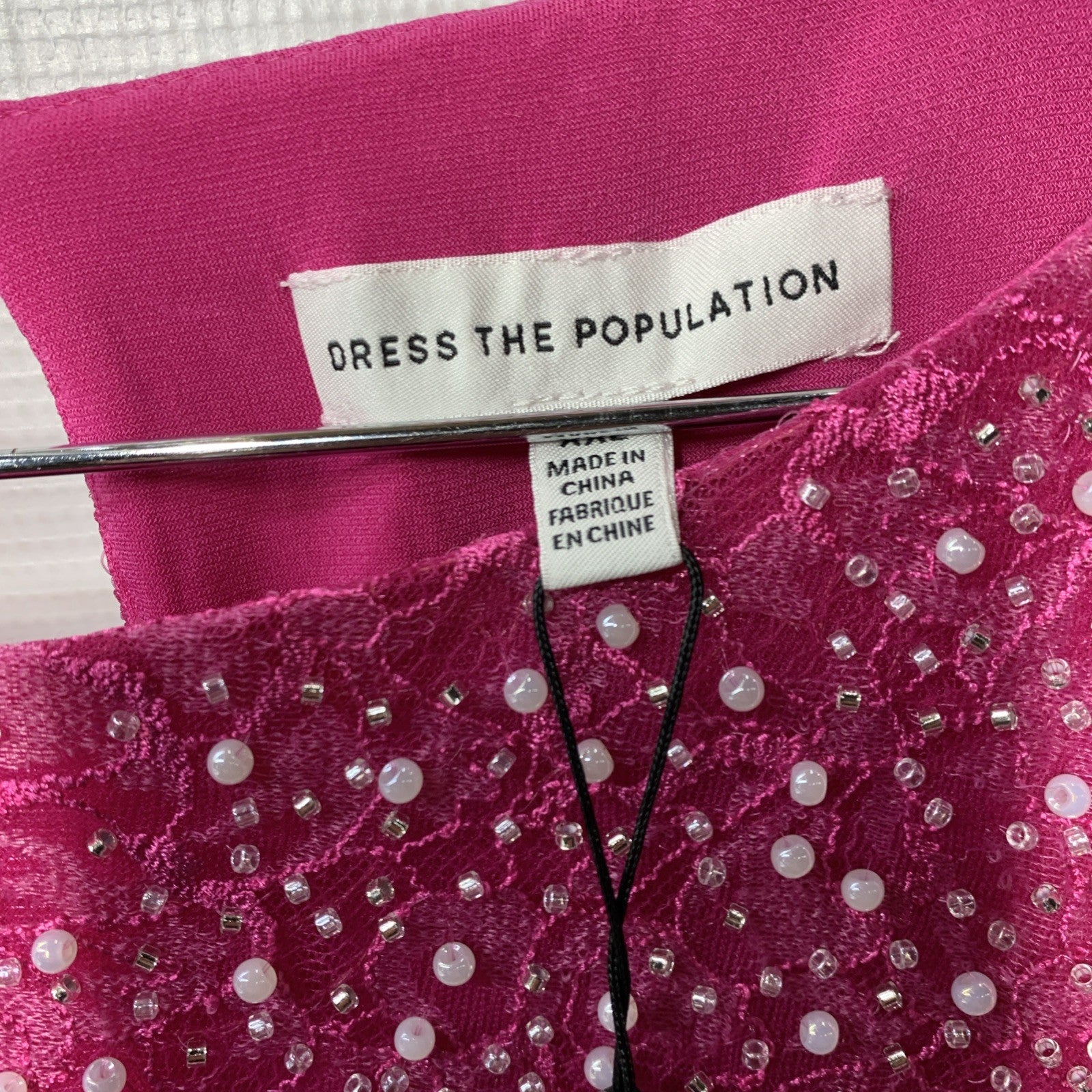 Dress The Population Kirsi Pearl Detail Dress Cocktail Party Long Sleeve Sz XXL