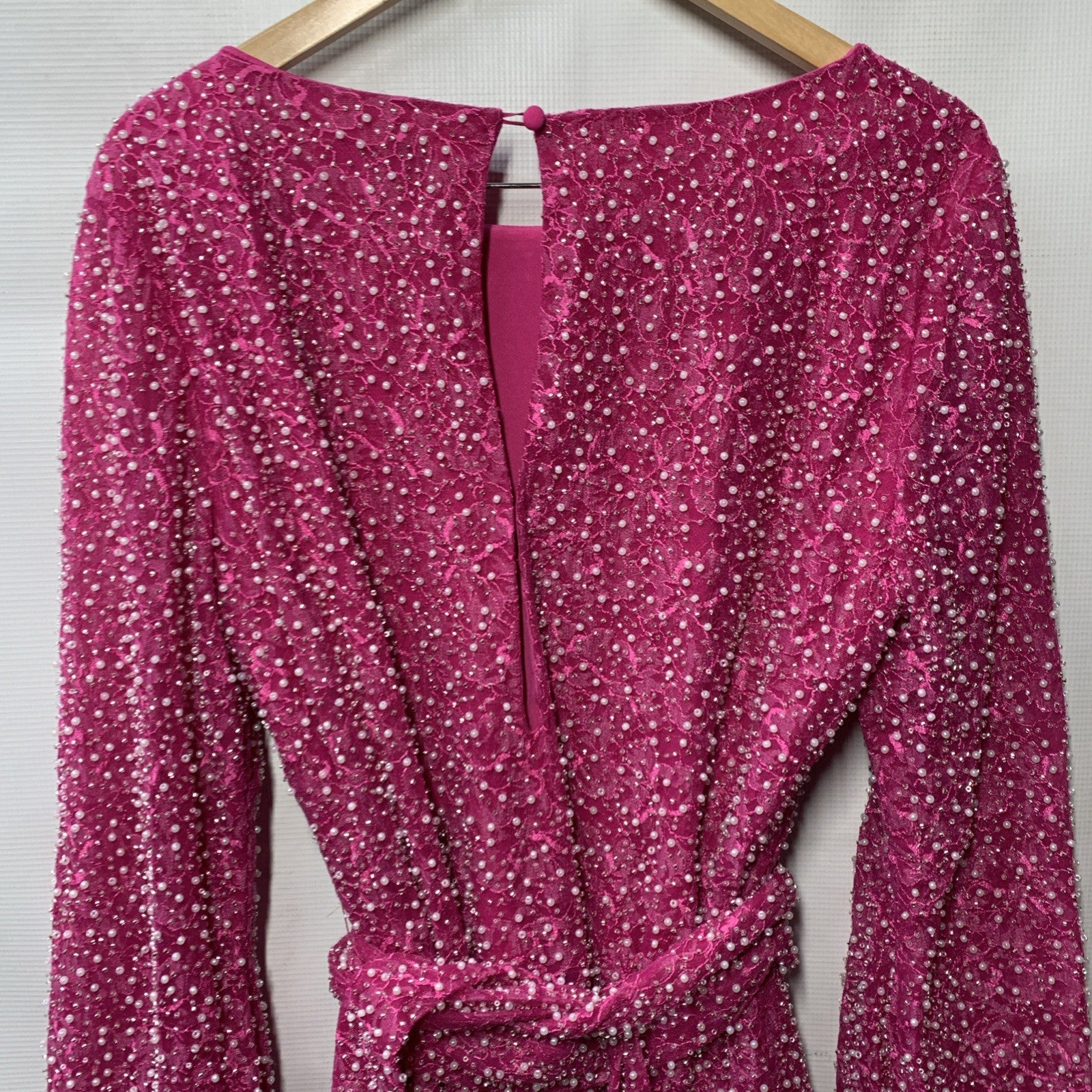 Dress The Population Kirsi Pearl Detail Dress Cocktail Party Long Sleeve Sz XXL