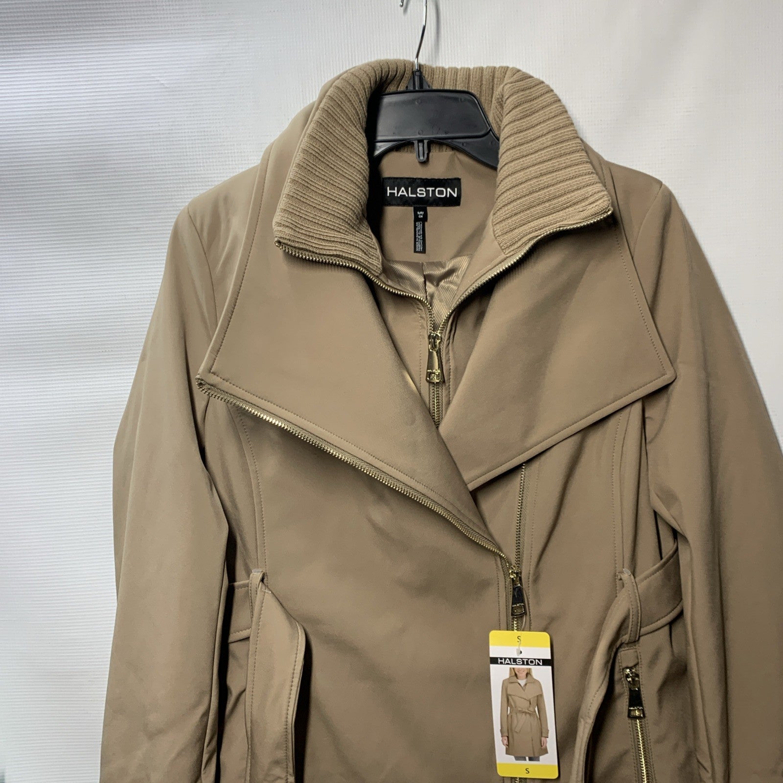 Halston Women’s Belted Trench Coat Long Sleeve Collared with Pocket Size Small