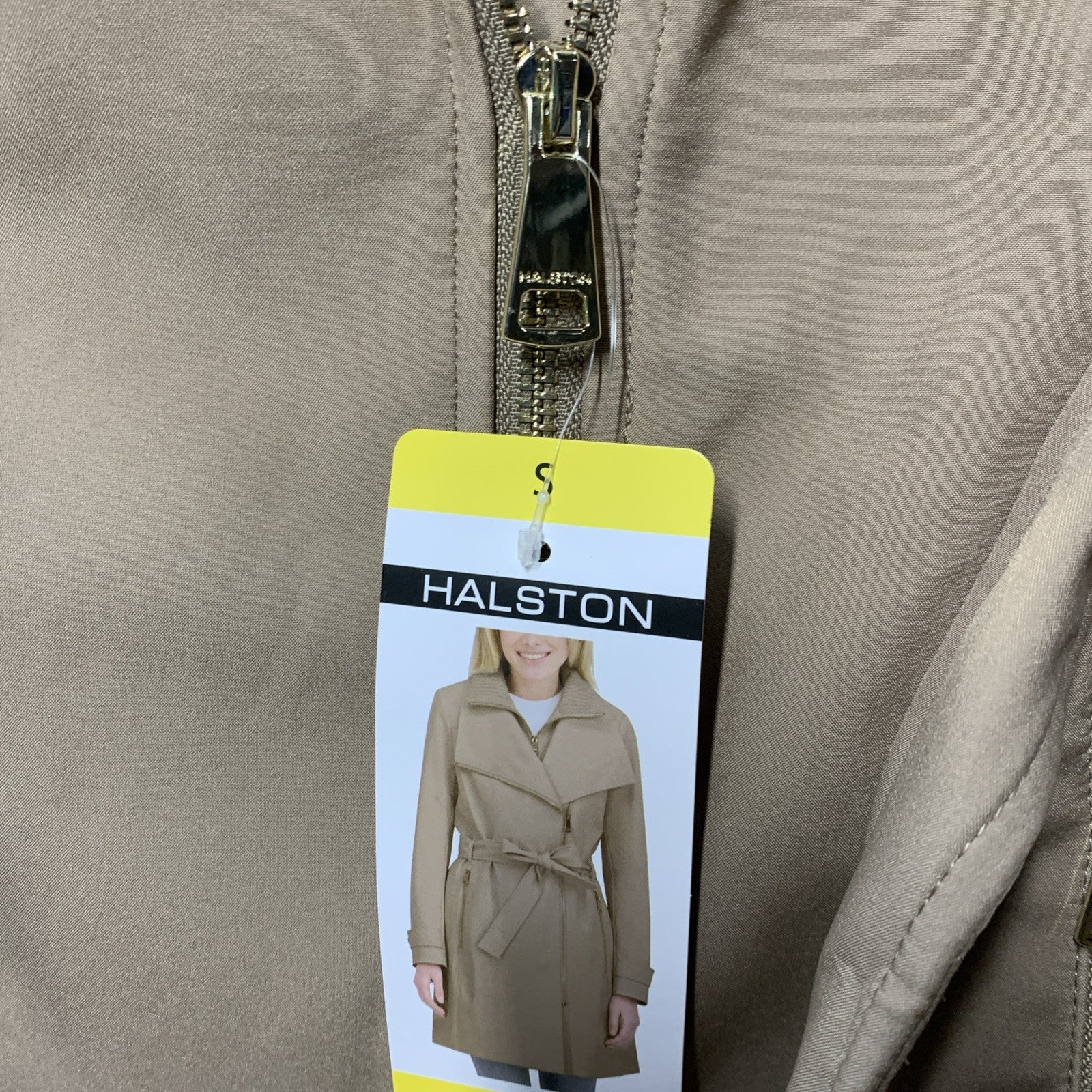 Halston Women’s Belted Trench Coat Long Sleeve Collared with Pocket Size Small