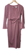 London Times Women's Dress V-Neck Side Twist Flare SLV Sheath with Slit Size 4