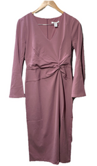 London Times Women's Dress V-Neck Side Twist Flare SLV Sheath with Slit Size 4