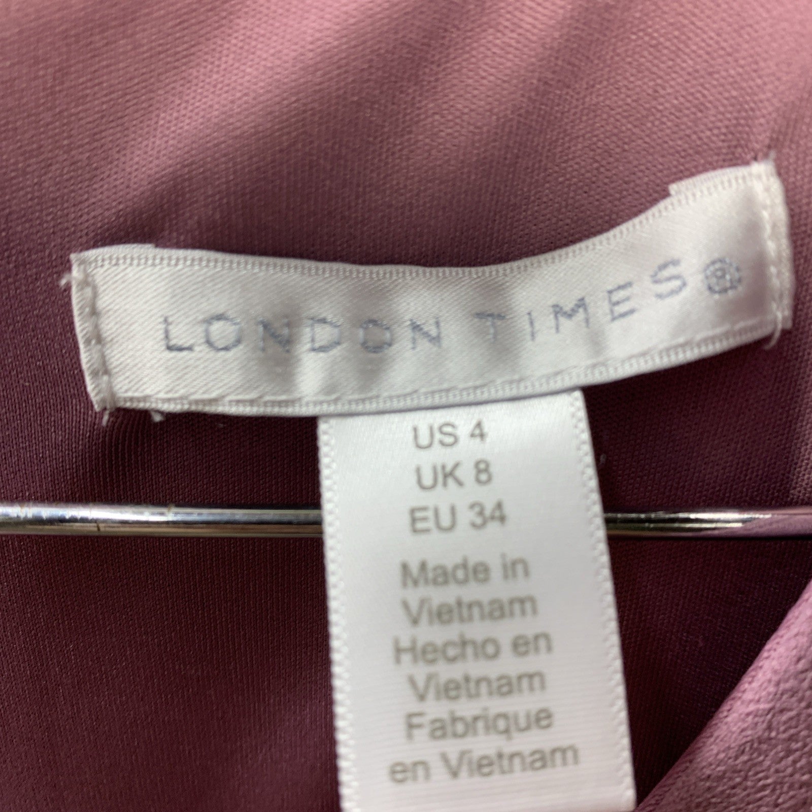 London Times Women's Dress V-Neck Side Twist Flare SLV Sheath with Slit Size 4