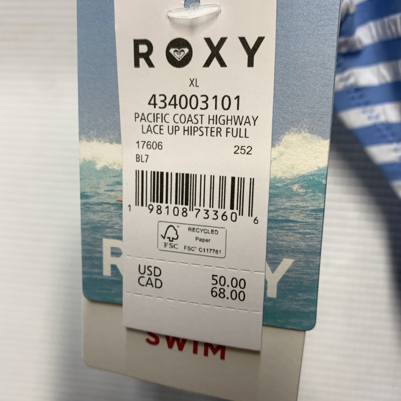 Roxy Women's Pacific Coast Highway Lace Up Hipster Full Bikini Bottom Size XL