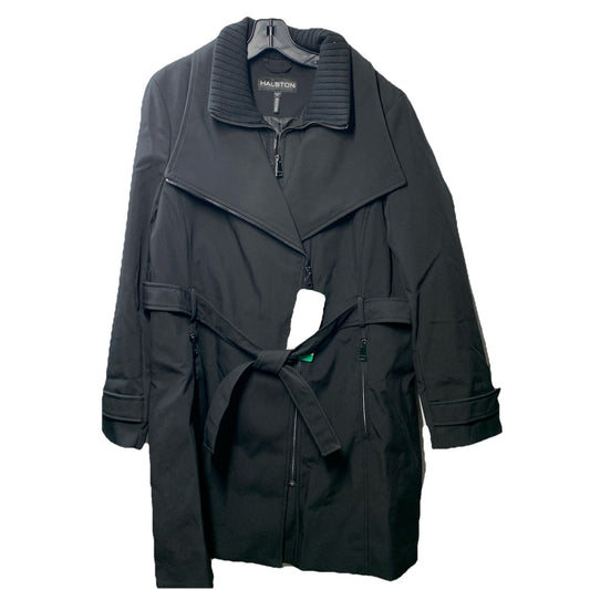 Halston Women’s Black Belted Trench Coat Long Sleeve Collared w/Pocket Size XL