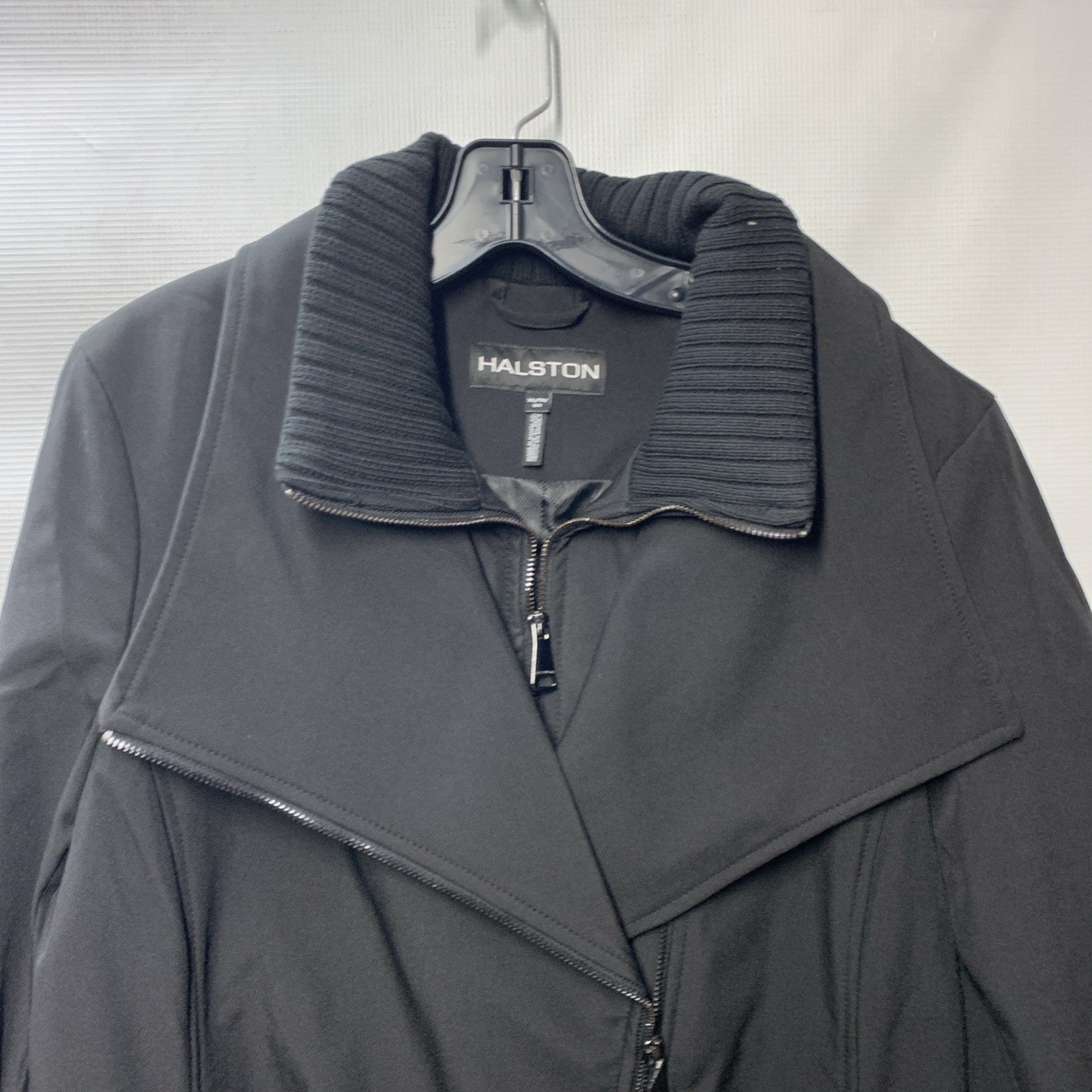 Halston Women’s Black Belted Trench Coat Long Sleeve Collared w/Pocket Size XL