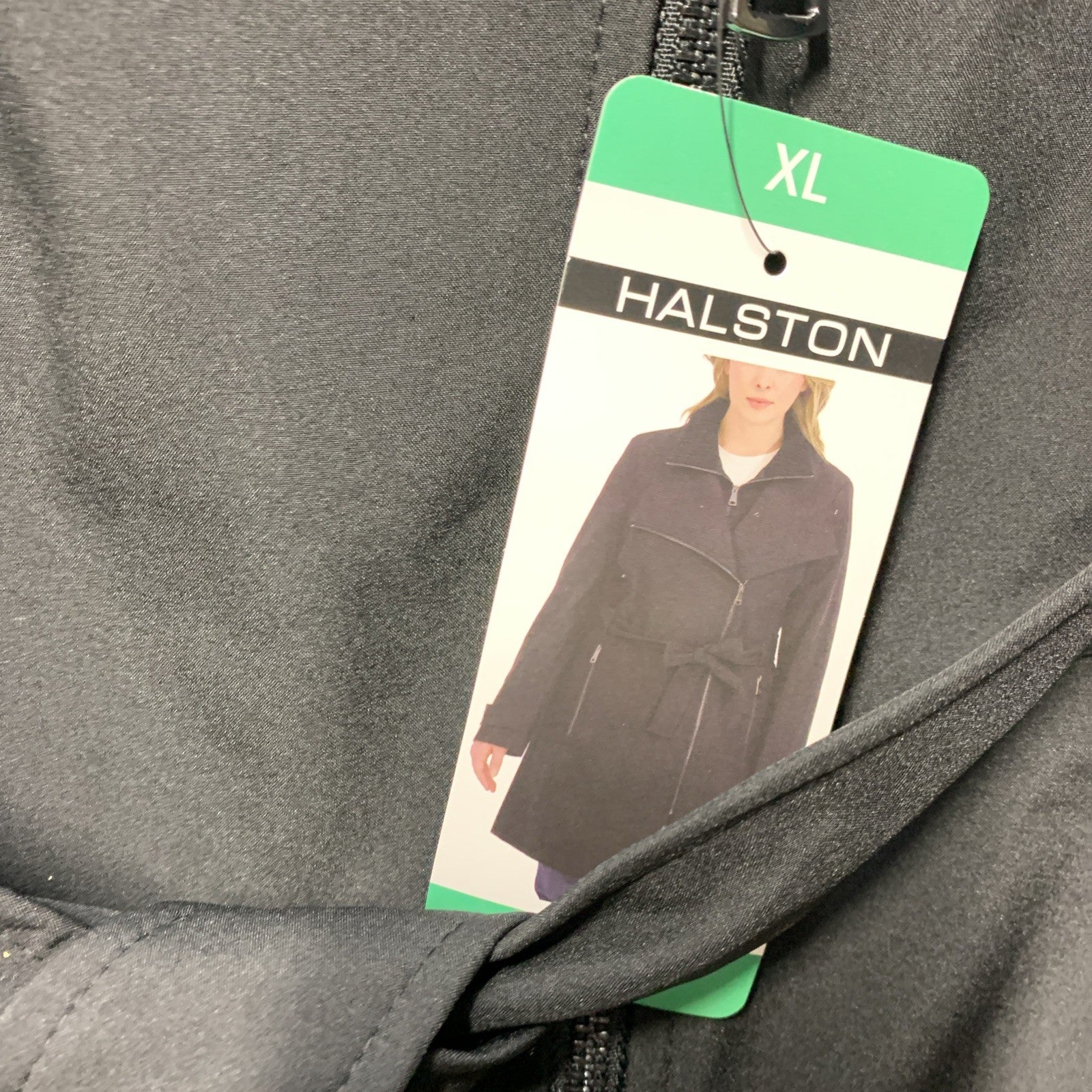 Halston Women’s Black Belted Trench Coat Long Sleeve Collared w/Pocket Size XL