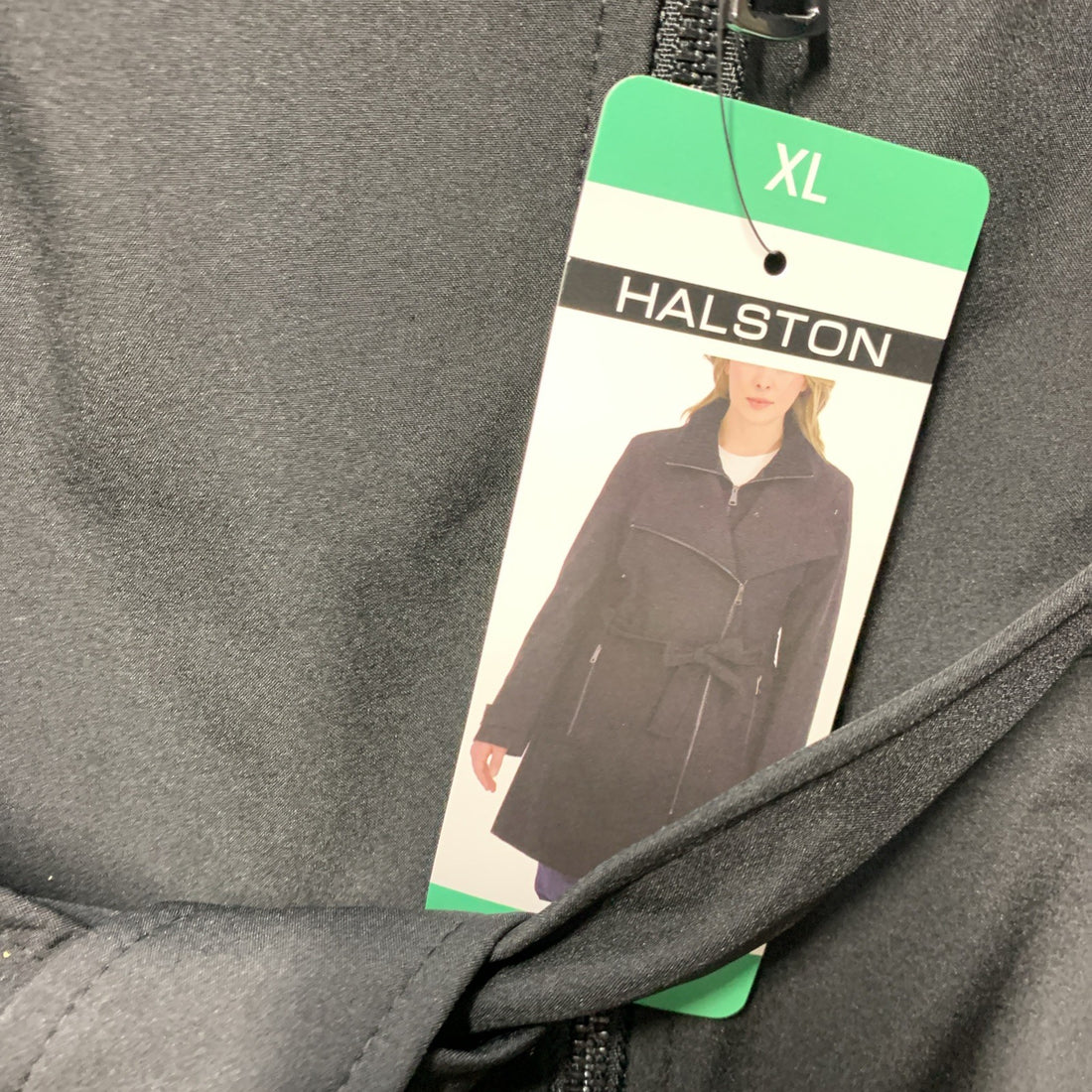 Halston Women’s Black Belted Trench Coat Long Sleeve Collared w/Pocket Size XL