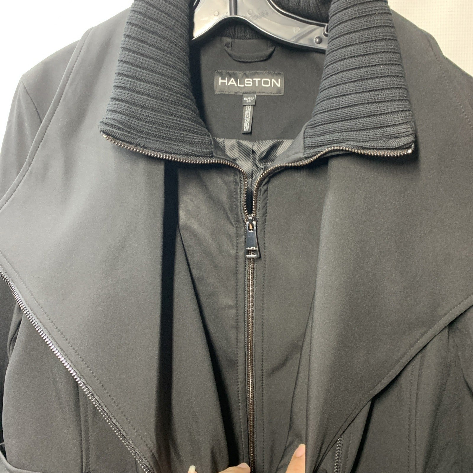 Halston Women’s Black Belted Trench Coat Long Sleeve Collared w/Pocket Size XL